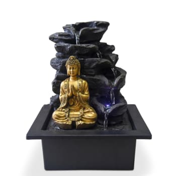 SHIRA - Fontaine Zen Bouddha en résine marron et doré avec éclairage led - H25