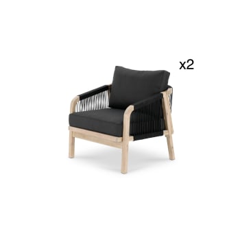 ZANZÍBAR - Lot de 2 fauteuils en bois d'acacia noir et corde tressée