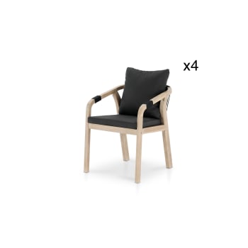 ZANZÍBAR - Pack de 4 sillas jardín de madera de acacia y cuerda negra