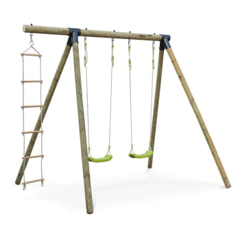 Mistral - Aire de jeux mistral en bois avec 2 balançoires et échelle en corde en