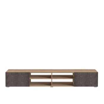 Meuble TV effet bois chêne naturel et béton
