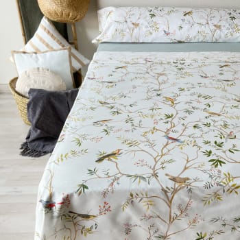 Ciudadano hotel Estados Unidos Juego de sábanas 100% algodón sostenible blanco 3 piezas cama 135 cm BIRDS  | Maisons du Monde