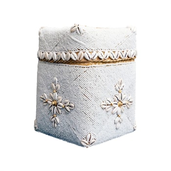 TUTTY - Dekorative Box aus Bambus, Muscheln und Perlen, Weiß 20 x 27 cm