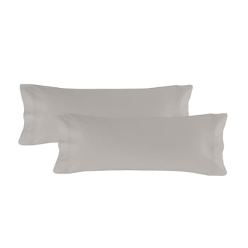 Basic - Funda de almohada 100% algodón gris 45x110 cm (x2) (cama 180/200)