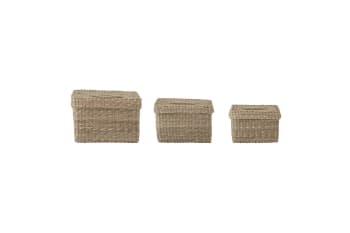 Givan - Set de 3 cestas de fibras vegetales beige con tapa