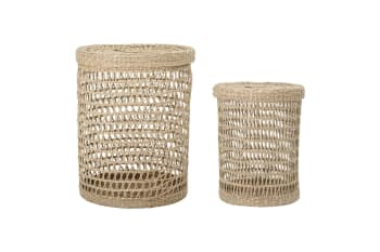 Connie - Juego de 2 cestas de fibras vegetales con tapa