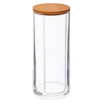 Boîte cotons ronds transparent et bambou - 7x7x17.8cm