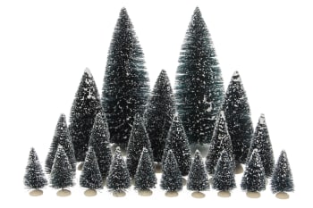 Suzile 30 Mini Alberi Di Natale Artificiali Con Base In Legno - 5 Dimensioni, Effetto Innevato, Decorazione Fai Da Te