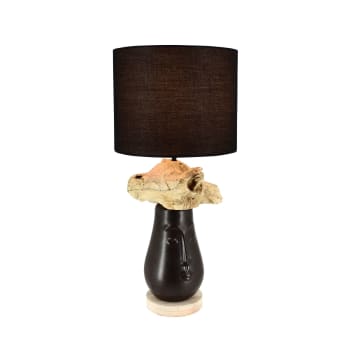 Tahai - Lampe de table visage en céramique et acacia noir h46cm