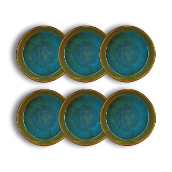 Motala - Lot de 6 assiettes coupes en grès bleu 20cm