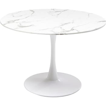 Veneto - Table à manger ronde 4 personnes en marbre et acier blanc D110