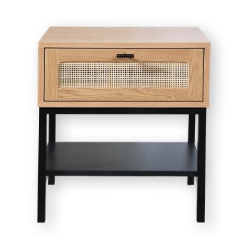 Jaya - Comodino con 1 cassetto e frontale in rattan - H50 cm - Marrone