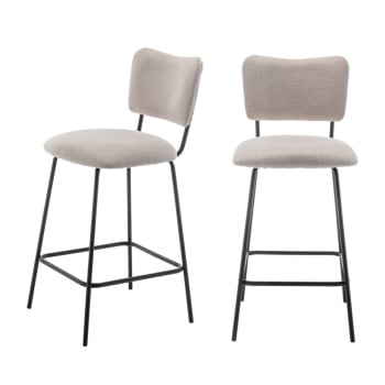 Vander - Lot de 2 chaises de bar en tissu et métal 65cm beige
