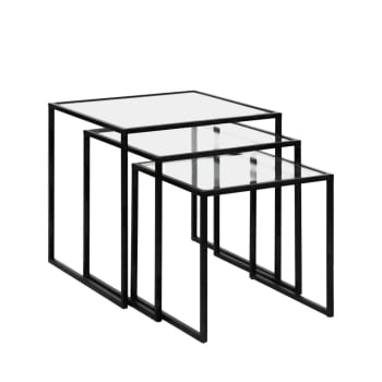 Eszential - Lot de 3 tables d'appoint en verre et métal noir