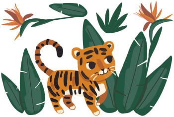 JUNGLE NIGHT - Sticker jungle et tigre multicolore