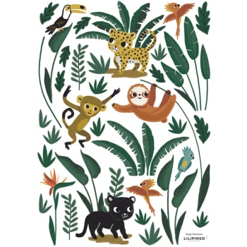JUNGLE NIGHT - Stickers Jungle night animaux de la jungle (29,7 x 42 cm)