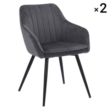 Bertille - Lot de 2 chaises vintage en velours gris