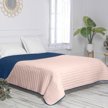 Dash - Colcha 100% algodón rosa/azul marino 180x260 cm (cama 80/90)