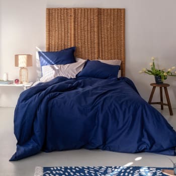 Basic - Funda nórdica 100% algodón azul marino 260x240 cm (cama 180/200)