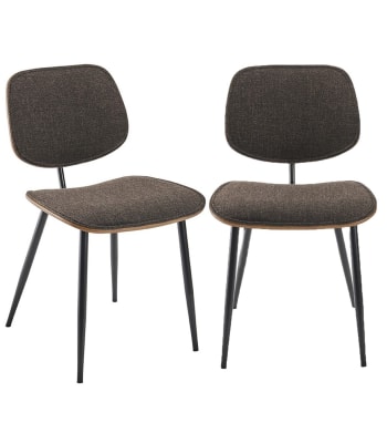 Olympia - Lot de 2 chaises en Tissu Gris et finition Noyer - L46 cm