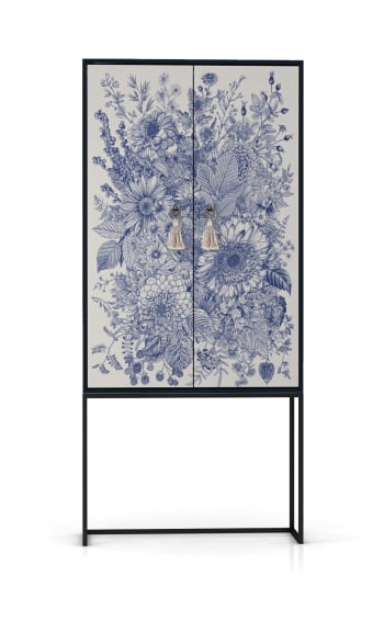 NILO - Buffet armoire 2 portes en MDF imprimé floral bleu