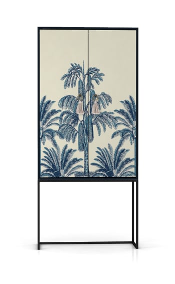 LEA - Buffet armoire 2 portes en MDF imprimé palmiers vintage