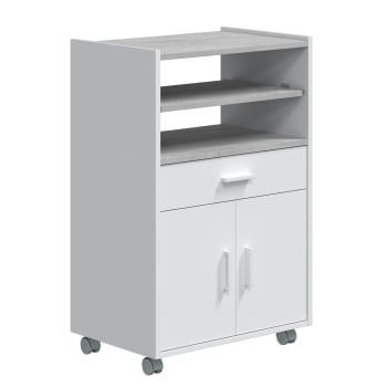 PICAZO - Mueble auxiliar de cocina con ruedas 1 cajón y 2 puertas, blanco/gris