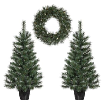 Set Mit 3 Glitzernden Weihnachtsbäumen Aus Draht | Rot Mit Perlen & Pailletten (61, 44, 31 Cm)