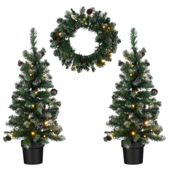 3-teiliges Set Glitzernde Weihnachtsbäume Mit Roten Schmucksteinen – 61 Cm, 44 Cm, 31 Cm