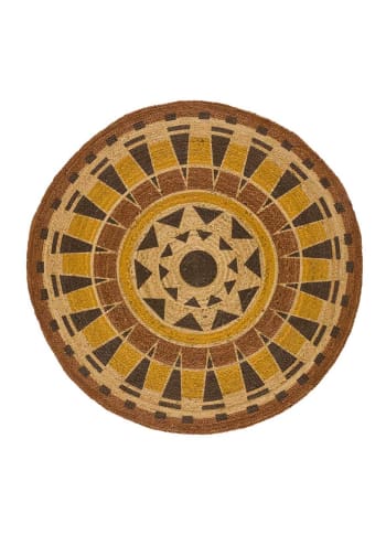 TONGA - Alfombra de yute redonda y diseño étnico multicolor, 90X90 cm