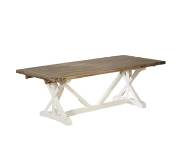 Penelope - table à manger extensible 2 allonges, type monastère, acacia, 10  à 14 couverts Couleur patine cérusée colorado Robin Des Bois