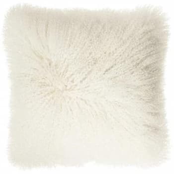 Coussin en peau d'agneau du tibet blanc 35 x 35 cm