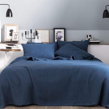 POEME - Couvre-lit uni en jacquard de coton bleu 240x260
