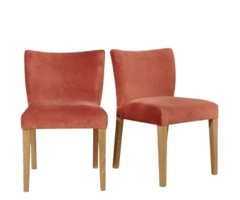 MELANIA - Lot de 2 chaises en velours et pieds chêne tomette