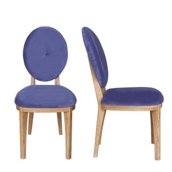 CALVIN - Lot de 2 chaises en chêne et velours bleu indigo