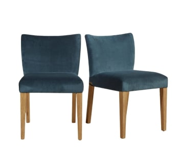 MELANIA - Lot de 2 chaises en velours et pieds chêne bleu paon