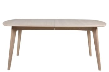 Martine - Table à manger ovale en bois blanchi avec 2 allonges L180/270