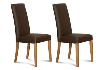 Nancy - Lot de 2 chaises en cuir et chêne