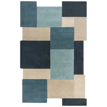 FR DESIGN - Tapis déstructuré en pure laine bleu 120 x 180