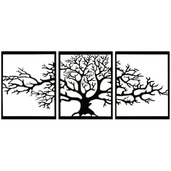 Pomurom Art Mural en Métal Vie avec Oiseaux Déco Noir, 28/38CM Signe Famille Arbre Décoration Murale RonModerne pour Jardin Maison Chambre Salon Cuisine