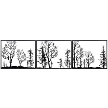 Wanddekoration Triptychon Wald aus Metall,132x36cm, schwarz