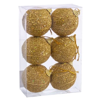 Set de 6 boules de Noël doré - 6cm