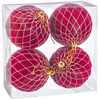Set de 4 boules de Noël rouges mousse - 8cm