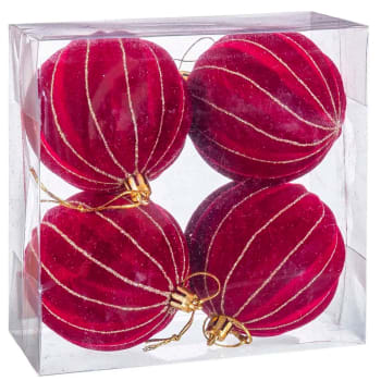 Set de 4 boules de Noël rouges mousse - 8cm
