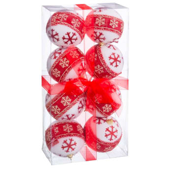 Set de 8 boules de Noël rouges et blanches étoiles - 8cm