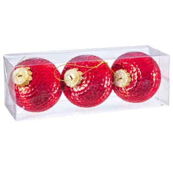 Set de 3 boules de Noël rouges écailles mousse - 8cm