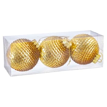 Set de 3 boules de Noël dorées écailles mousse - 8cm