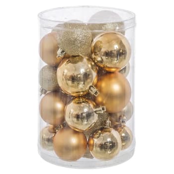 Set de 27 boules de Noël dorées - brillant, mat, paillettes