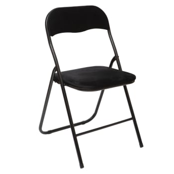 Chaise d'appoint pliante en métal noir et velours noir - 44x48.5x79cm