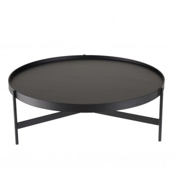 Daly - Mesa de centro redonda con patas de metal negra de 102x102 cm